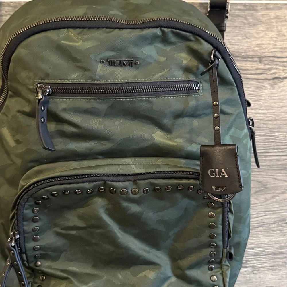 Rare Tumi Voyageur Studded Hagen Backpack in Green/Forest Camo Black Hardware